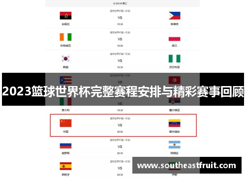 2023篮球世界杯完整赛程安排与精彩赛事回顾